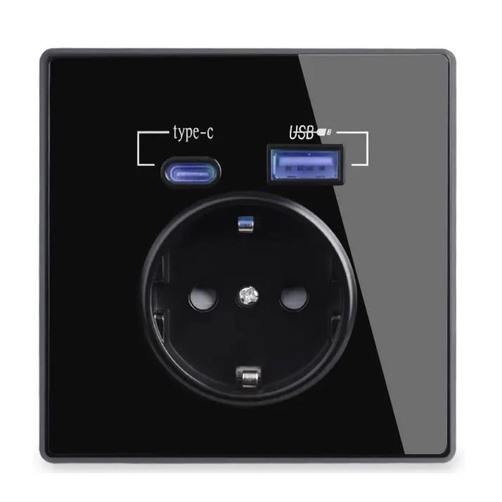 Розетка настенная WallPad WP-1 Type-C/USB с подсветкой 86x86 см Black (3_06862)