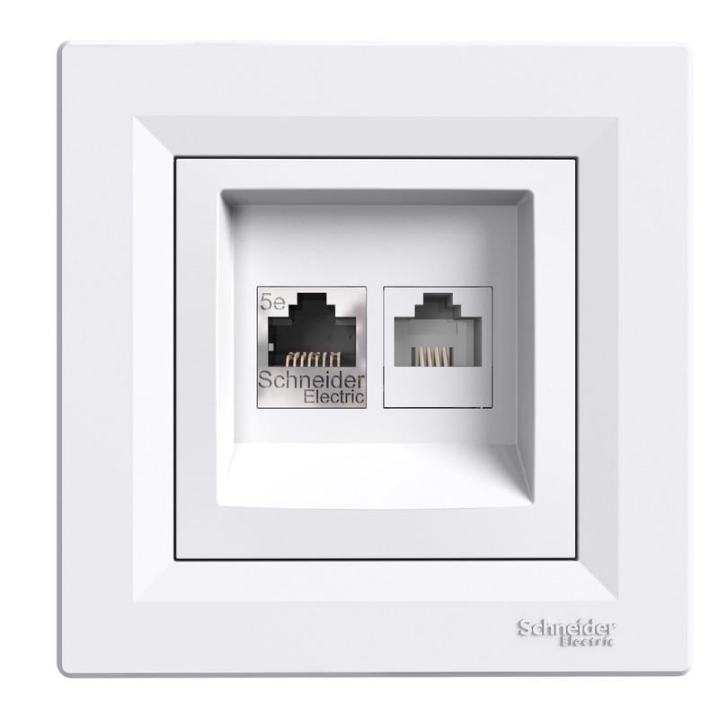 Розетка компьютерная Schneider Electric Asfora ABS RJ45 5Е с рамкой Белый (EPH4900121) Розетка компьютерная Schneider Electric Asfora ABS RJ45 5Е с рамкой Белый (EPH4900121)