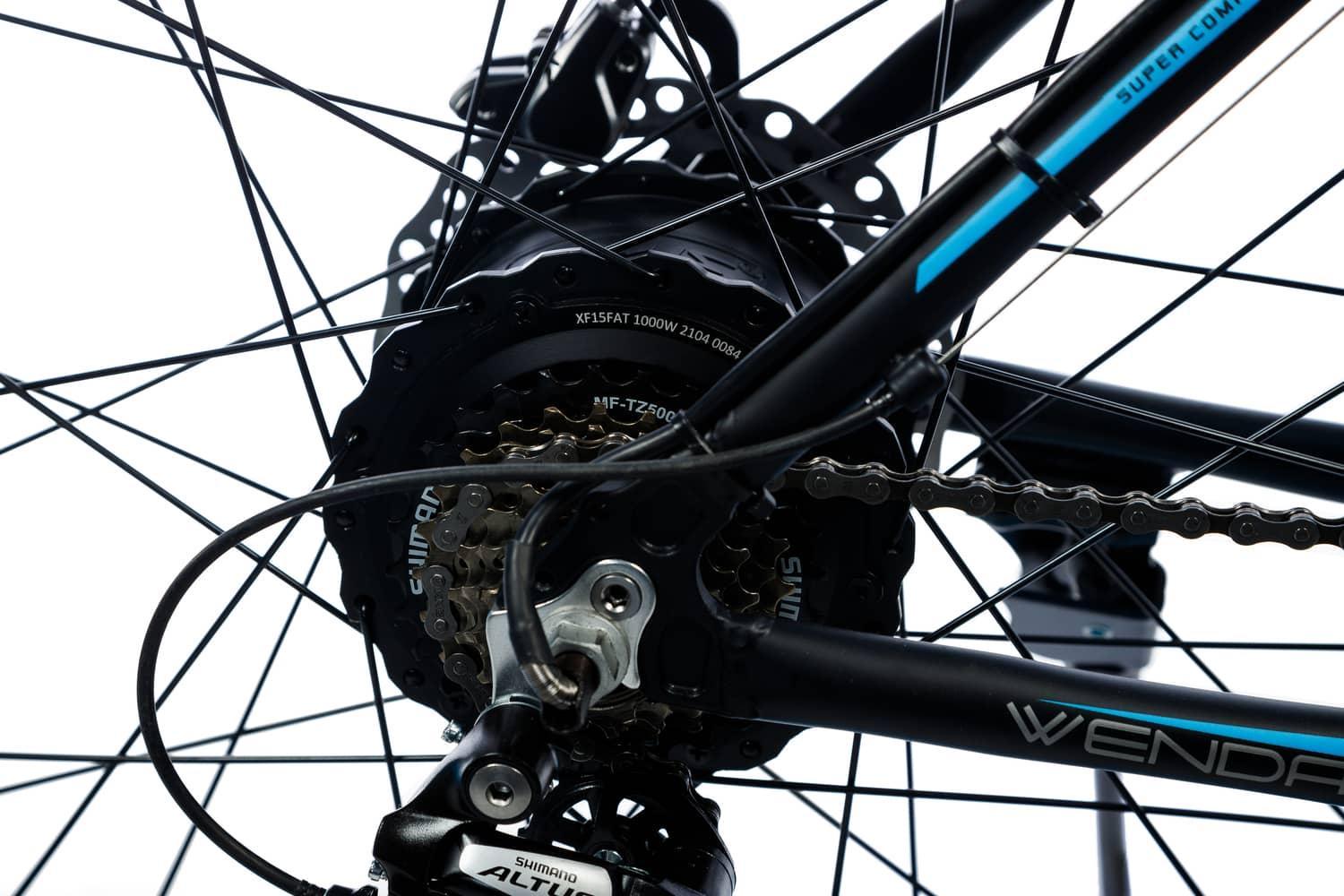 Електровелосипед фэтбайк Wendat c гідравлічними гальмами 26"/19" 48V 24Ah 1000W Чорно-синій (EVFWCS) - фото 5