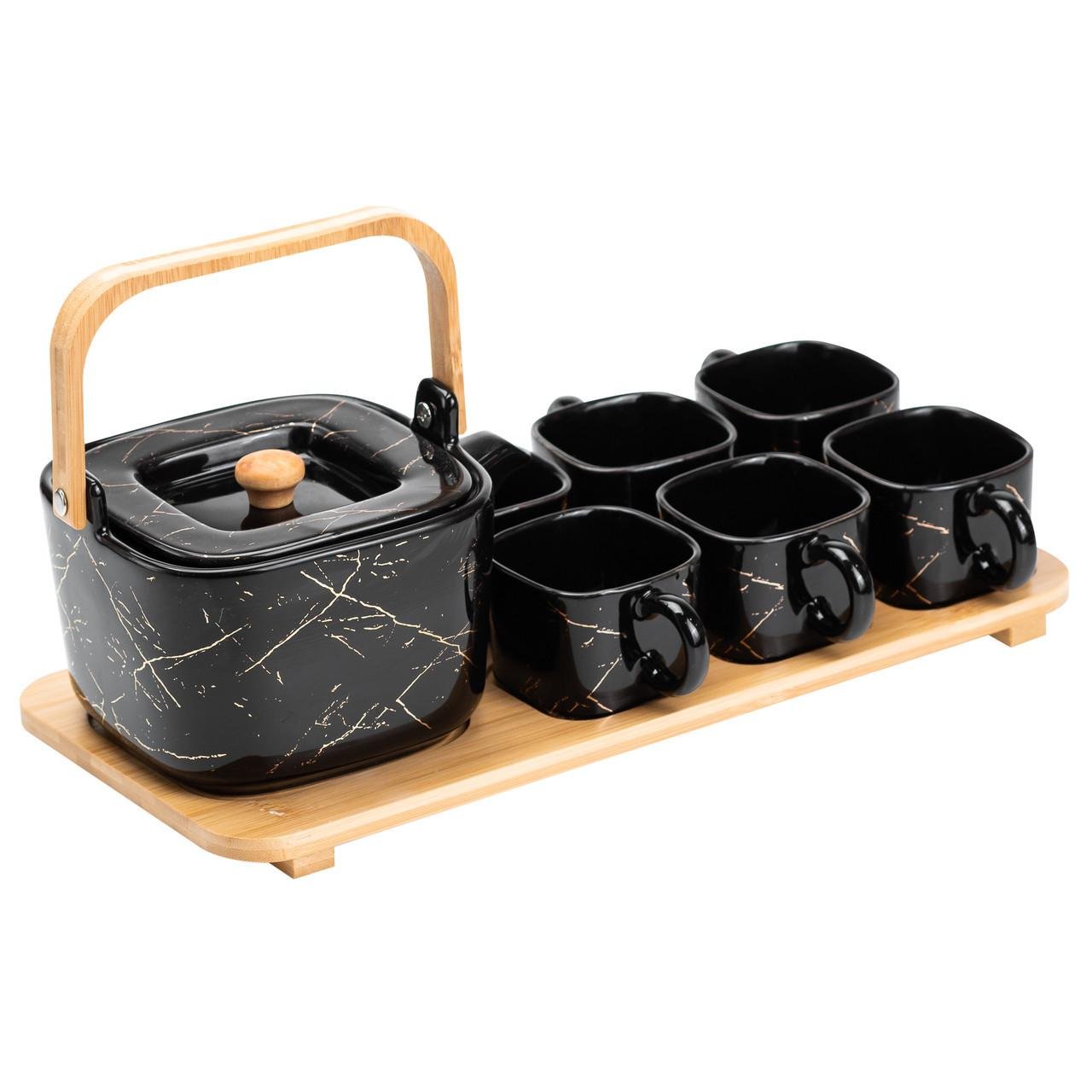 Сервіз чайний на 6 персон із підставкою HP1234 Чорний (A-032730) - фото 3 Сервіз чайний на 6 персон із підставкою HP1234 Чорний (A-032730) - фото 3