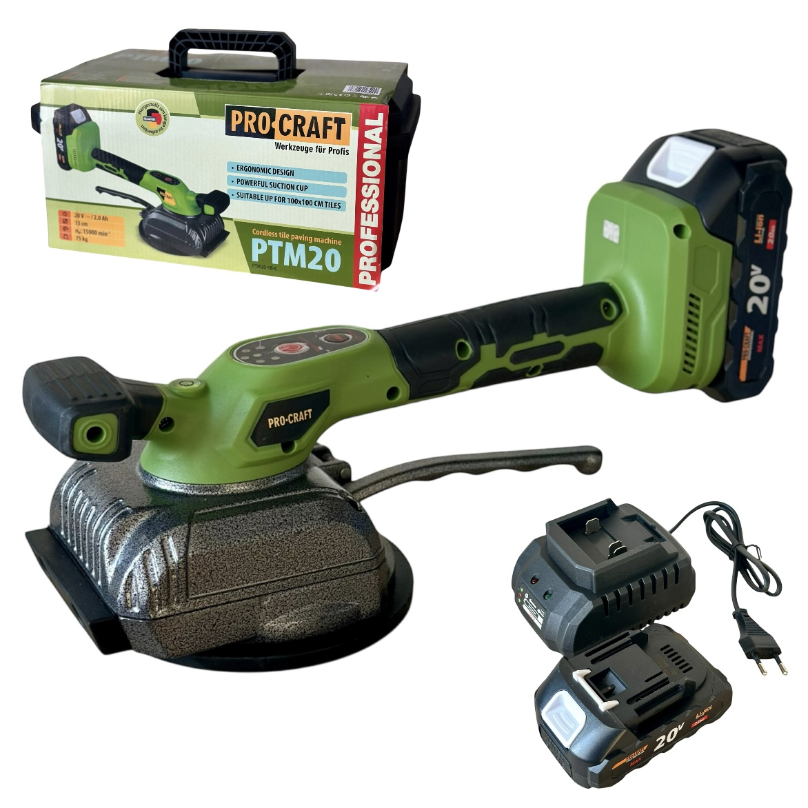 Акумуляторна віброприсоска для плитки Procraft PTM20 1 АКБ 20В/2Аh