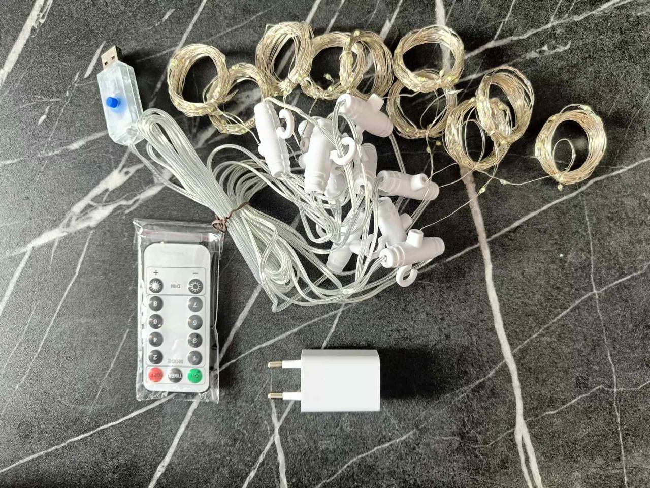 Гирлянда-штора светодиодная сеть/USB 300 LED с пультом 3х3 м Желтый теплый (1111) - фото 3