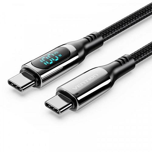 Кабель Vention Taybav 1,2 м USB3.1 Type-C M-M 100W с дисплеем Zinc Alloy Черный (11605186)