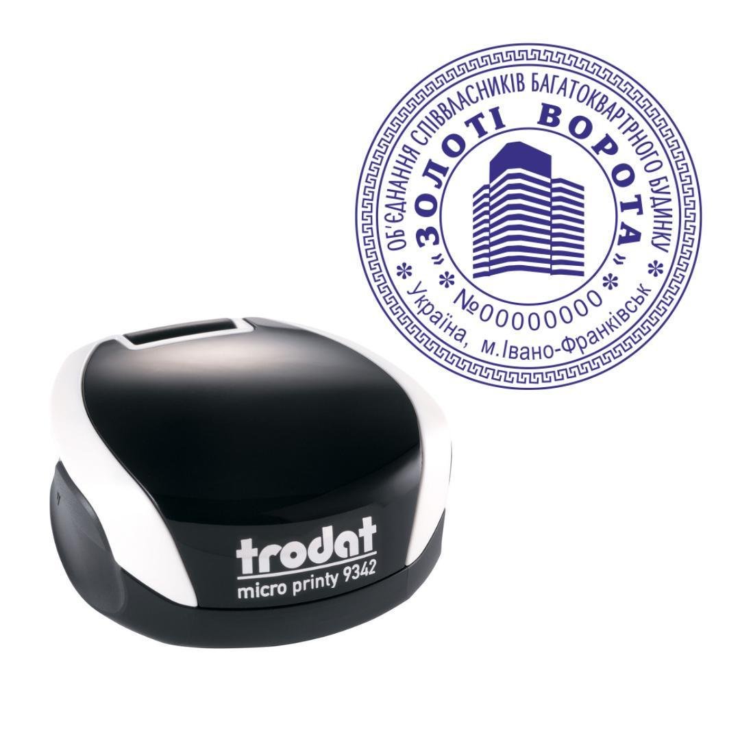 Печатка ОСББ на кишеньковому оснащенні Trodat Micro Printy 9342 d 42 мм Білий (О1/9342/W)