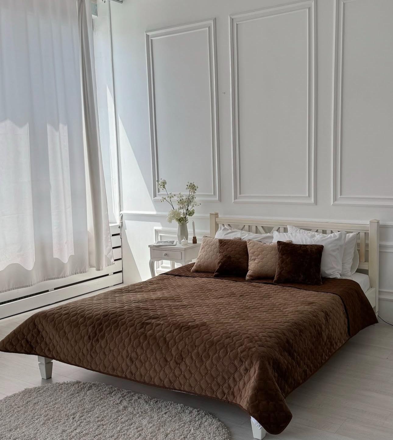 Покривало ТЕП велюрове двостороннє Velour Ромб кругле двоспальне 180х240 см Коричневий Покривало ТЕП велюрове двостороннє Velour Ромб кругле двоспальне 180х240 см Коричневий