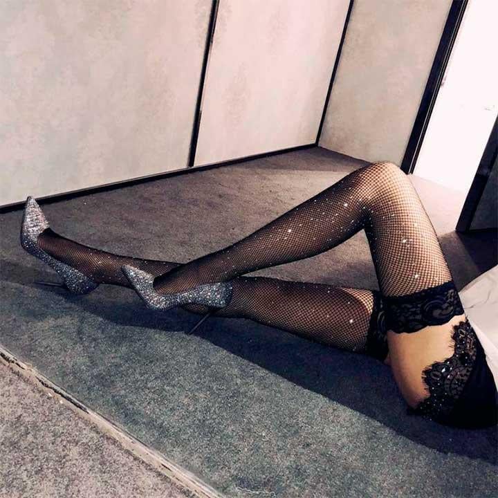 Панчохи прикрашені стразами XS/S Чорний (K000438) - фото 5 Панчохи прикрашені стразами XS/S Чорний (K000438) - фото 5