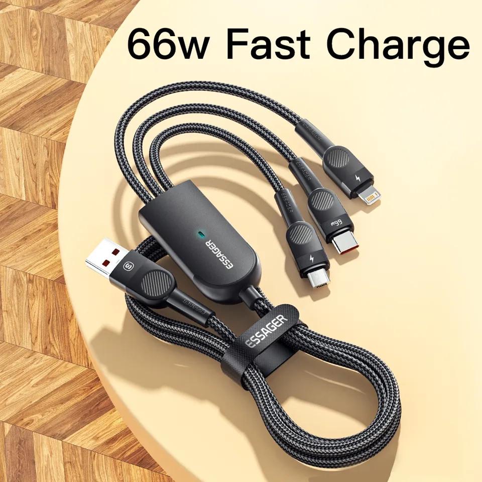 Кабель Essager 66w 3в1 Type-C/Lightning/microUSB-USB 120 см (25397249) - фото 2