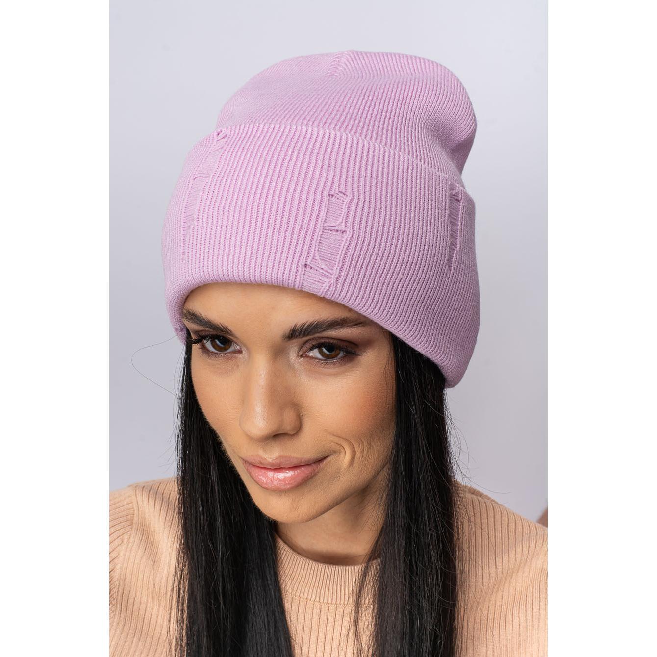 Шапка женская двойная шерстяная Leks Дранка one size Сирень