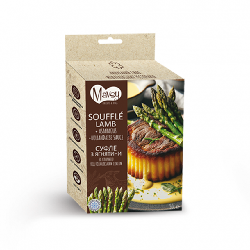 Лакомство для собак Mavsy Freeze dried LAMB SOUFFLE WITH ASPARAGUS IN HOLLANDAISE SAUCE из ягненка со cпаржей под голландским соусом от 3-х месяцев 50 г (24624844)