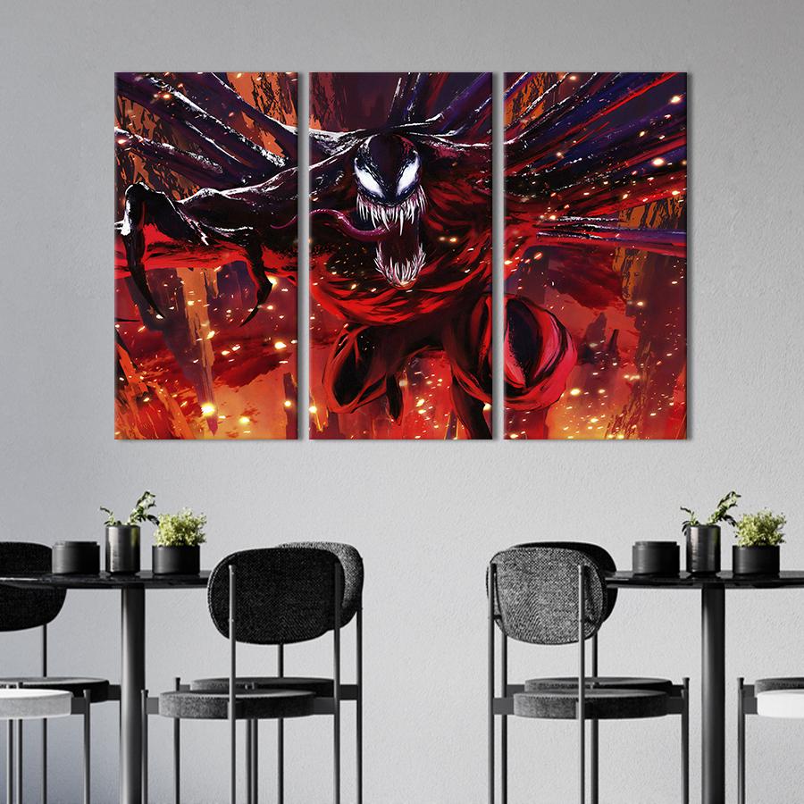 Картина на холсте триптих Карнаж - злодей Марвел 78x48 см (1525-31)