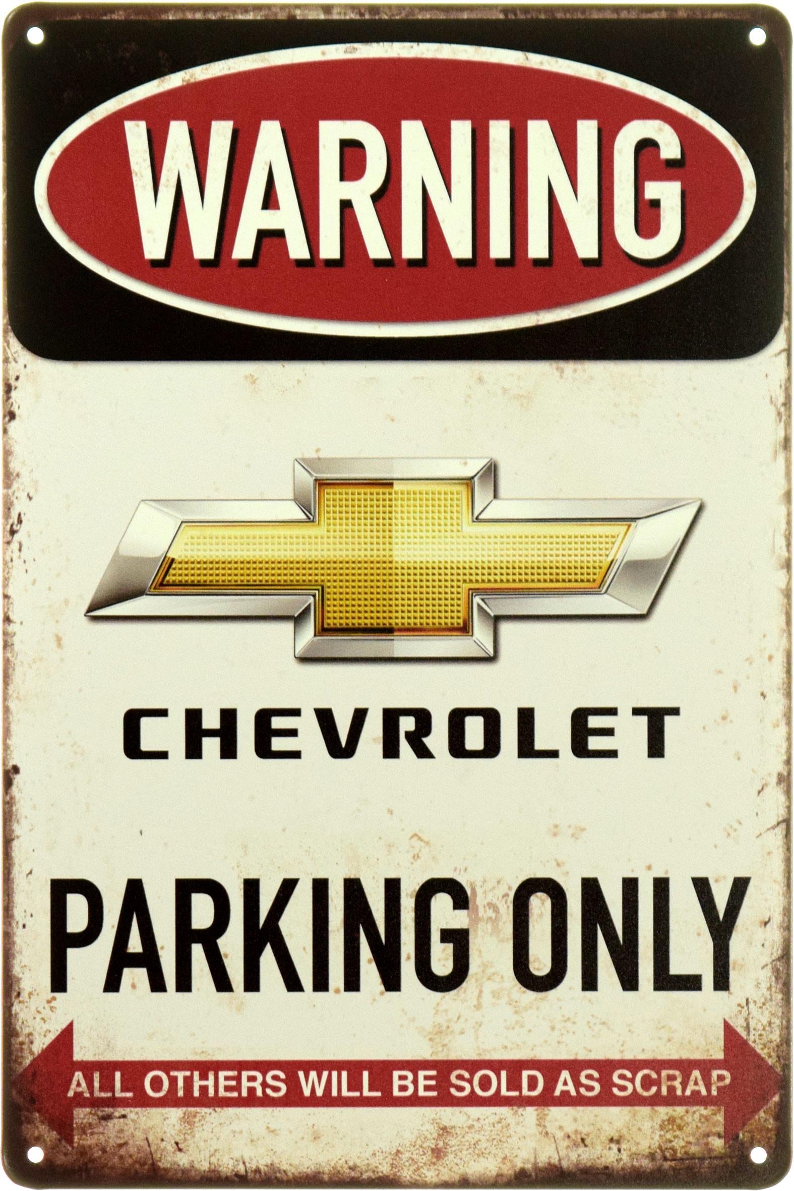 Табличка металлическая "Warning Chevrolet Parking Only" 20x30 см (ms-104013)