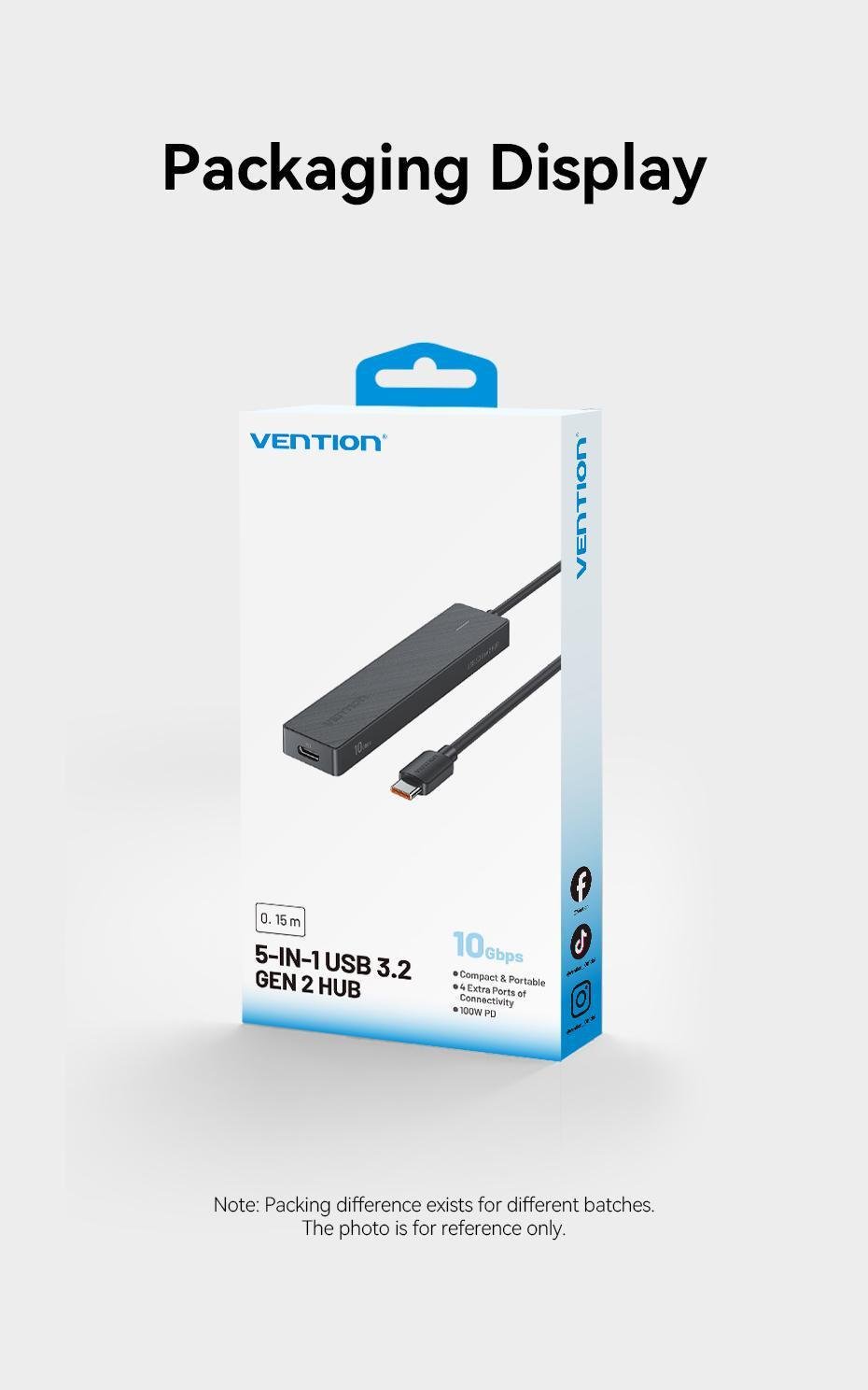 USB-хаб Vention 4xUSB-A 3.2 Gen 2 10 Гбіт/с Зарядка 100 Вт OTG 0.15 м Чорний (CKCBB) - фото 11 USB-хаб Vention 4xUSB-A 3.2 Gen 2 10 Гбіт/с Зарядка 100 Вт OTG 0.15 м Чорний (CKCBB) - фото 11