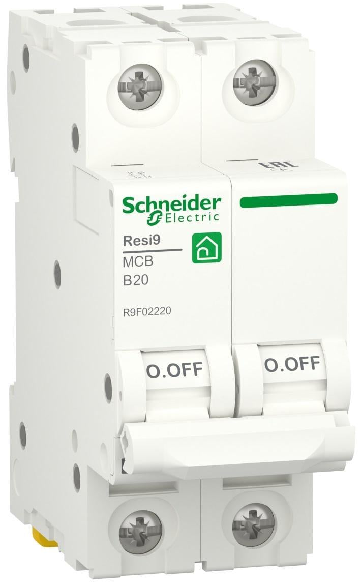 Автоматичний вимикач Schneider Electric RESI9 2P 20A 6кА В (R9F02220) - фото 1 Автоматичний вимикач Schneider Electric RESI9 2P 20A 6кА В (R9F02220) - фото 1