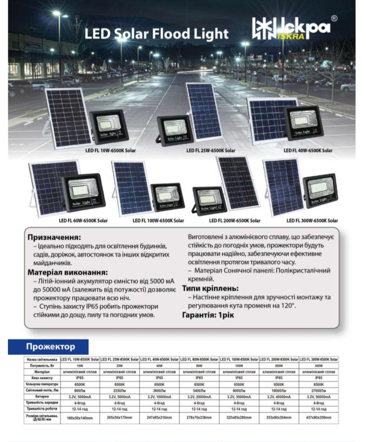 Прожектор с солнечной панелью Искра Led 100W solar flood light 100 Вт 6500K (2303709092) - фото 4 Прожектор с солнечной панелью Искра Led 100W solar flood light 100 Вт 6500K (2303709092) - фото 4