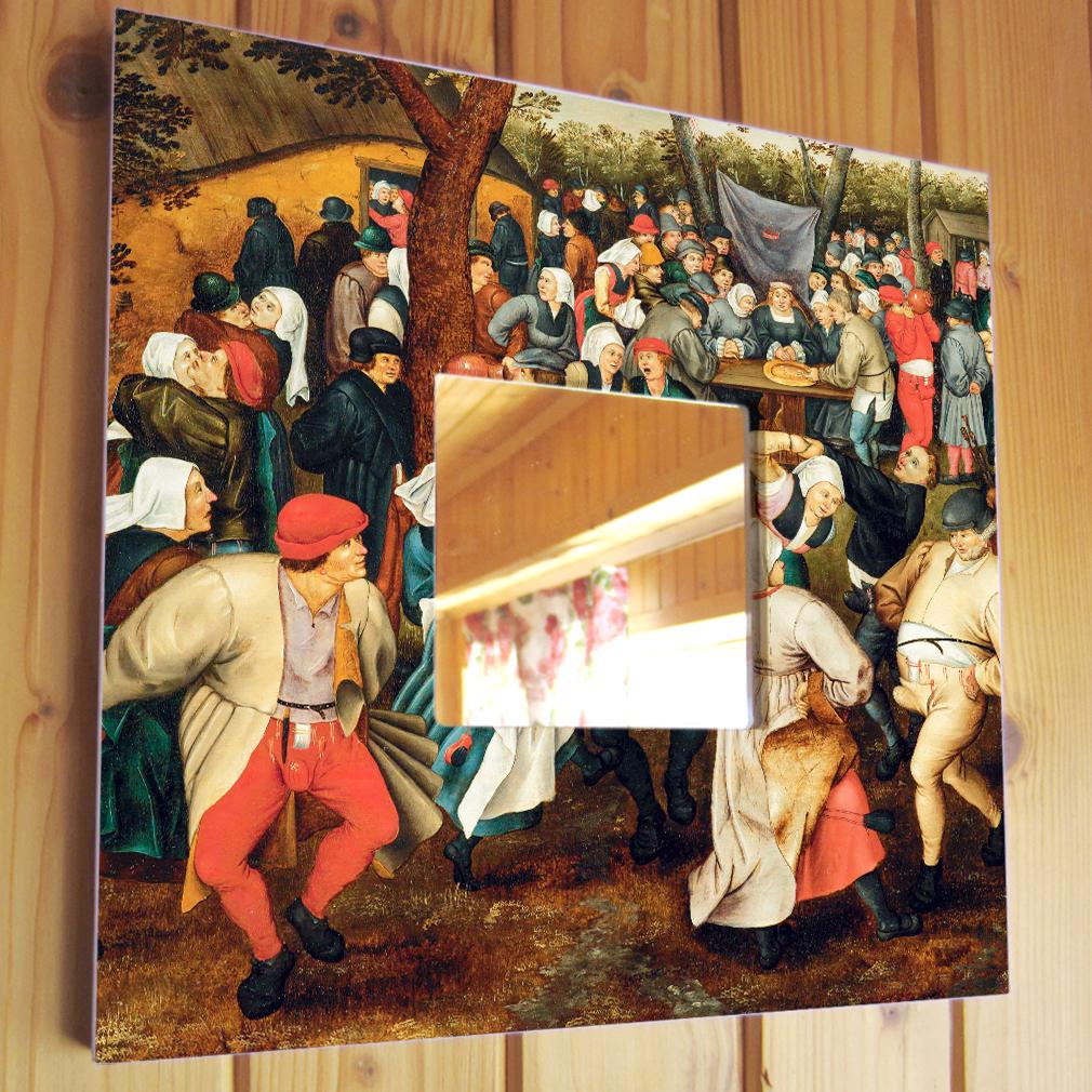Зеркало декоративное картина "Свадебный танец" Питер Брейгель 260х260 мм (M04375)