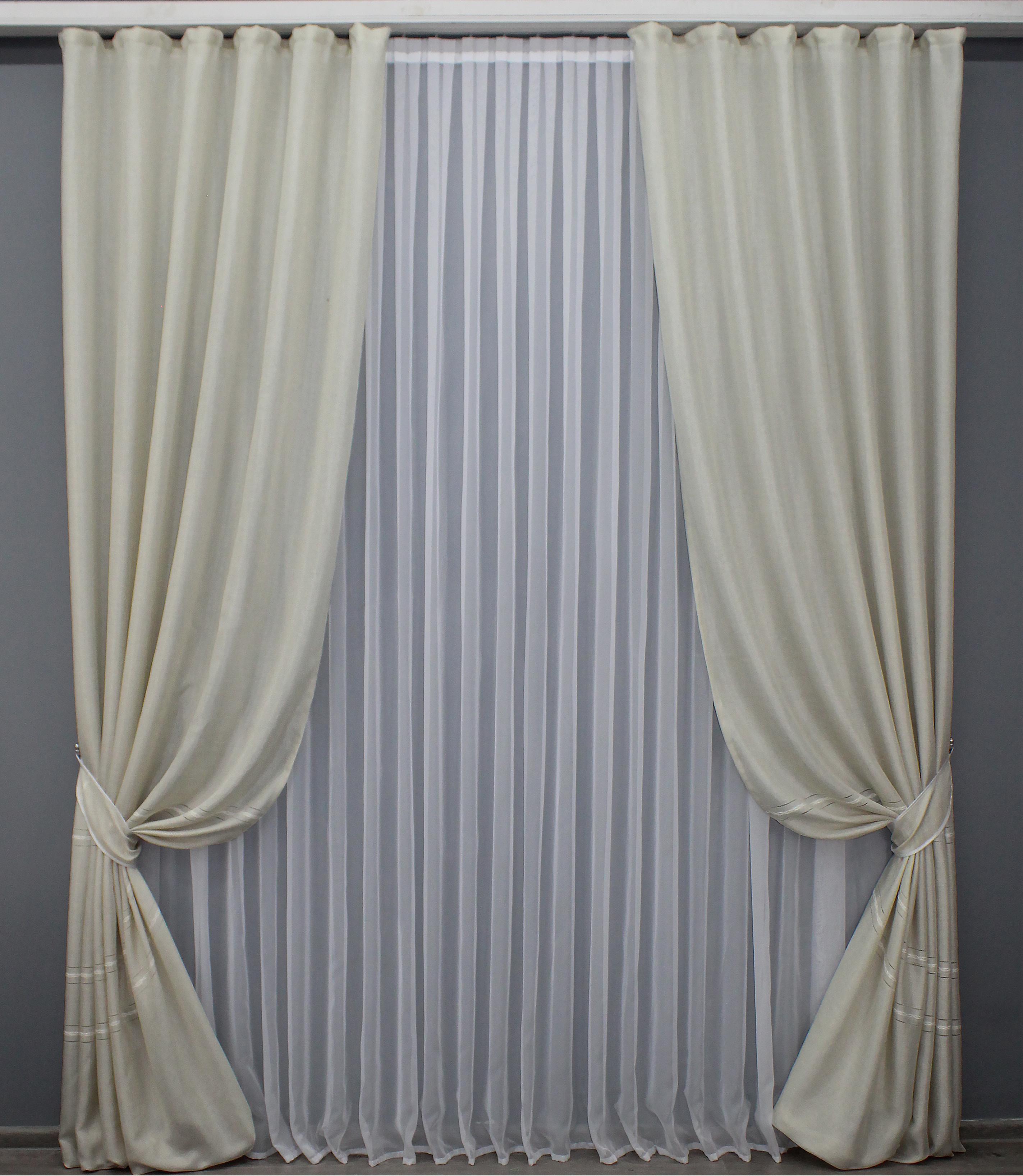 Комплект готовых штор VR-Textil Лен Кружево № 1380ш 150х290 см 2 шт. Светло-бежевый (33-0252)