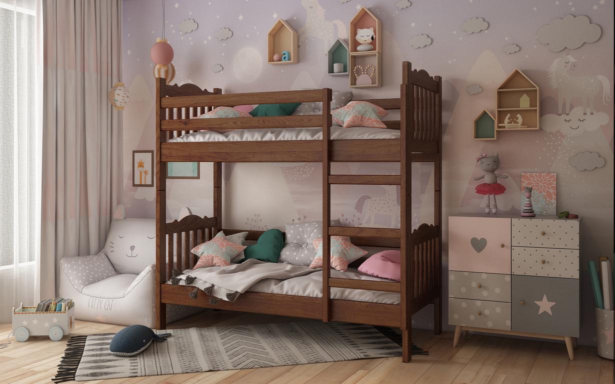 Кровать двухъярусная STEMMA Тандем из натурального дерева сосна 80х200 см Орех темный (51944)