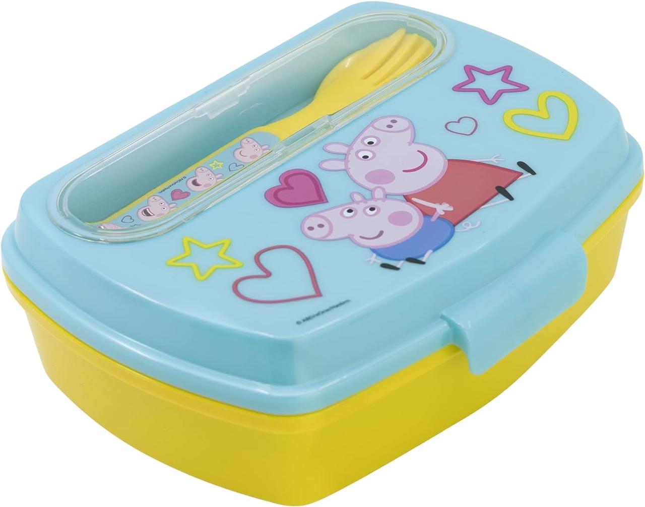 Ланч-бокс детский с ложкой/вилкой Stor Peppa Pig 17,2x13,6x6,3 см Желтый с голубым (28421333) Ланч-бокс детский с ложкой/вилкой Stor Peppa Pig 17,2x13,6x6,3 см Желтый с голубым (28421333)