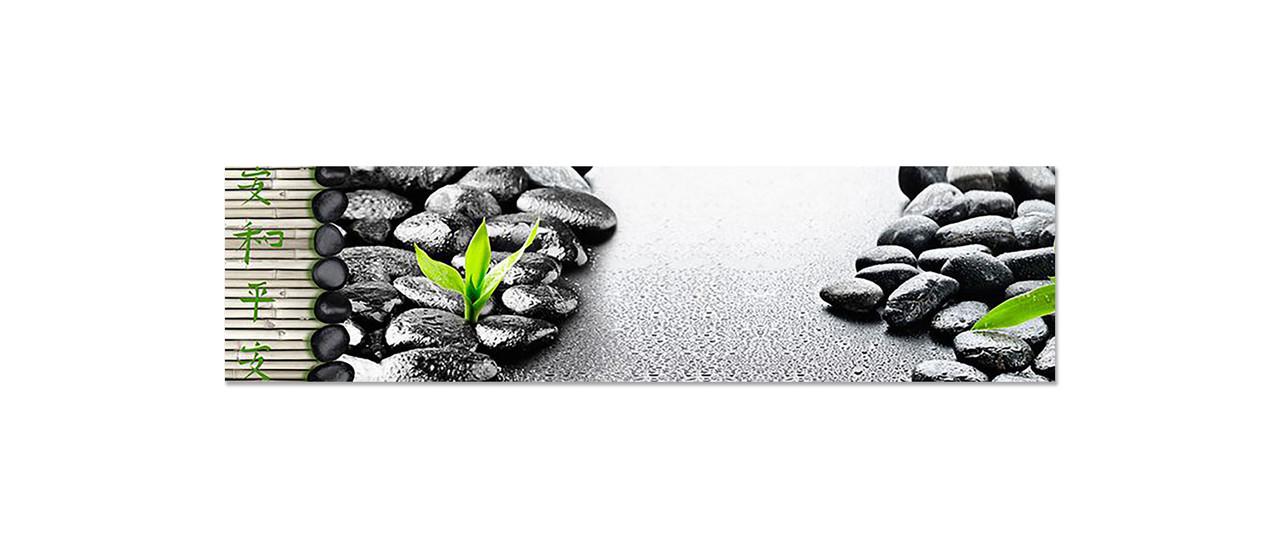 Кухонный фартук Бамбук и черные камни из самоклеющейся виниловой пленки 65х250 см Серый