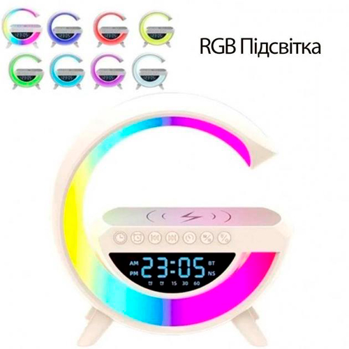 Ночник аккумуляторный BT-3401 RGB с часами/беспроводной зарядкой и Bluetooth колонкой - фото 4