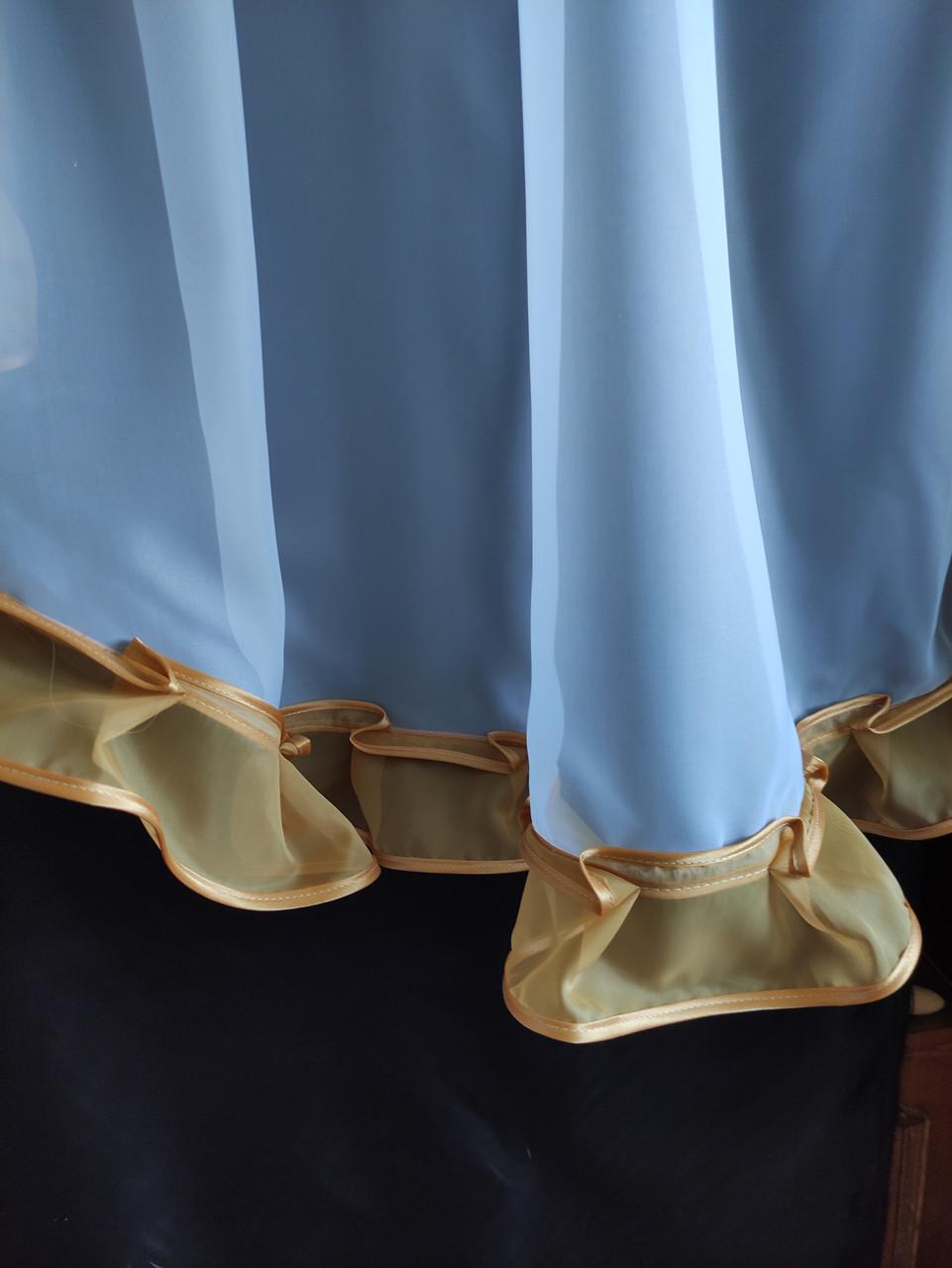 Тюль кухонная Ирис из двух частей органза и шифон 300х140 см. Белый с бежевым (уо-001) - фото 2