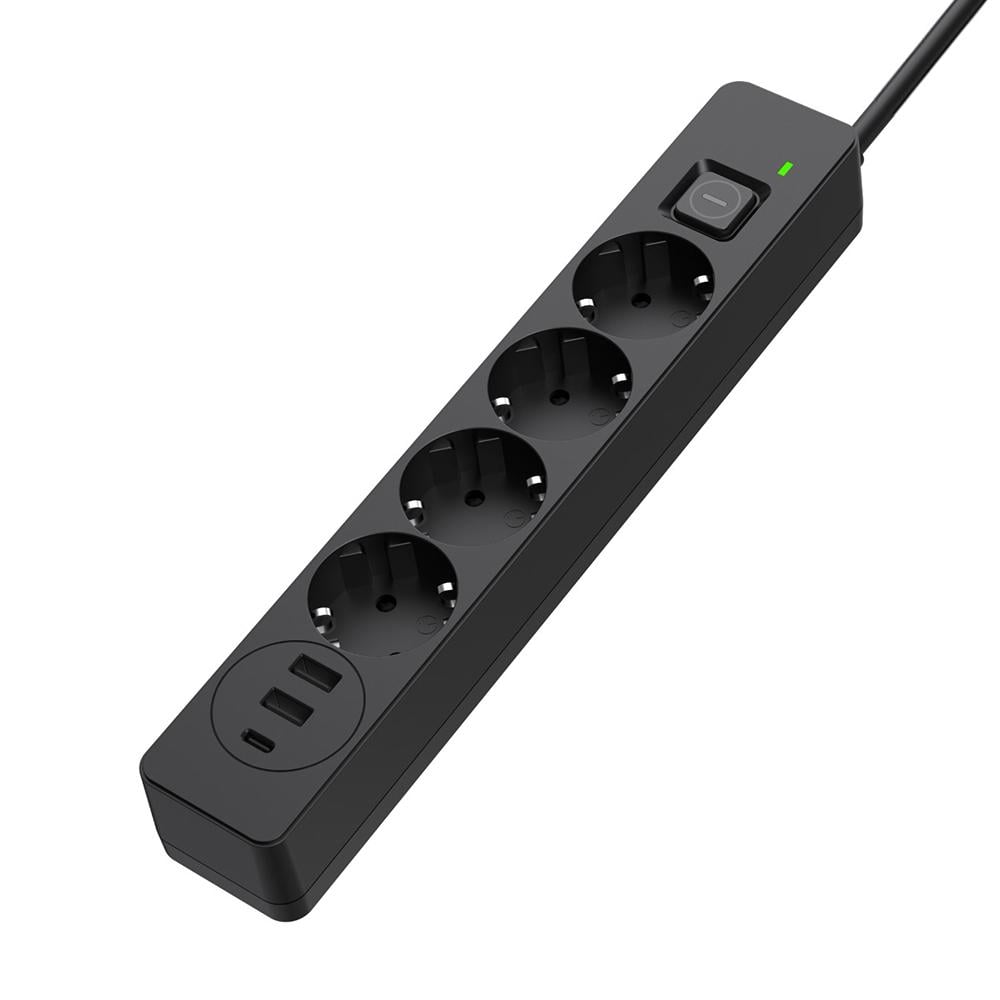 Удлинитель-фильтр сетевой СolorWay 4 розетки/2USB-A/1 TYPE-C 24W 5 м Black (CW-CHE435PDB) - фото 1