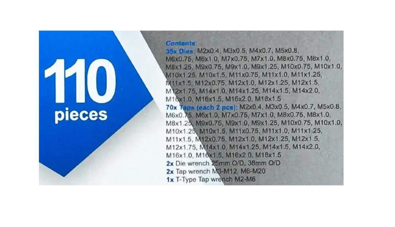 Набор метрических метчиков и плашек Scheppach SCH-M110-1 в металлическом кейсе 110 пр. М2-М18 (SCH-M110-1) - фото 5