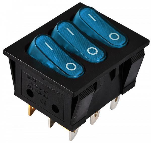 Переключатель трехклавишный АСКО-УКРЕМ KCD2-3101N C3-BL/B с подсветкой Синий (27878472)