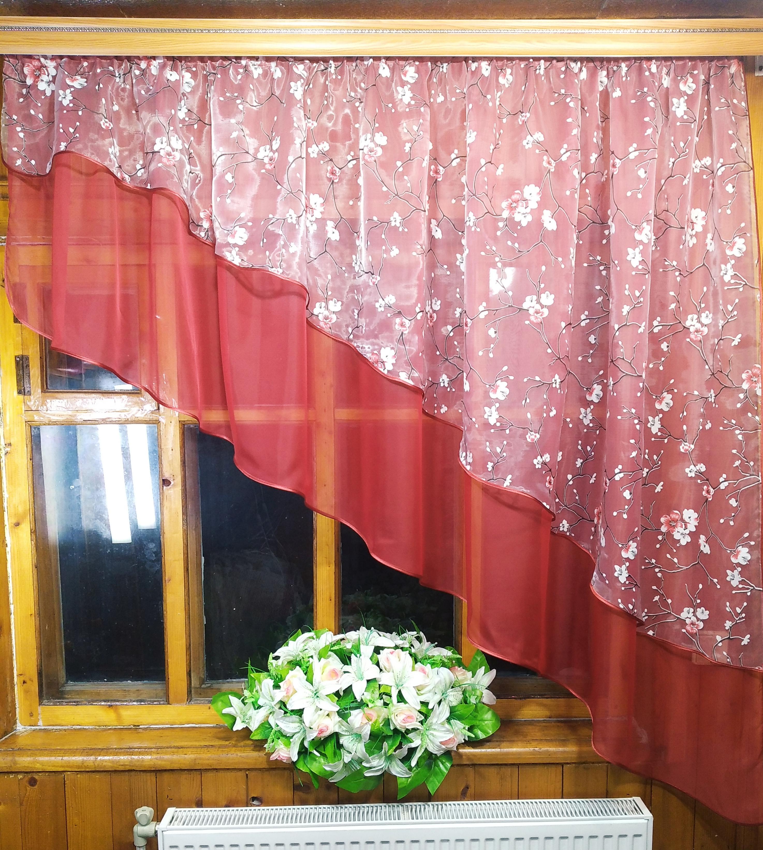 Занавеска короткая готовая арка Ника Бордо правая Сакура красная (1307384332)