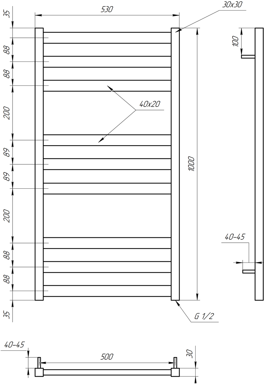 Полотенцесушитель S-Mix Tristar Flat 1000х530 мм Белый (1149280847) - фото 2