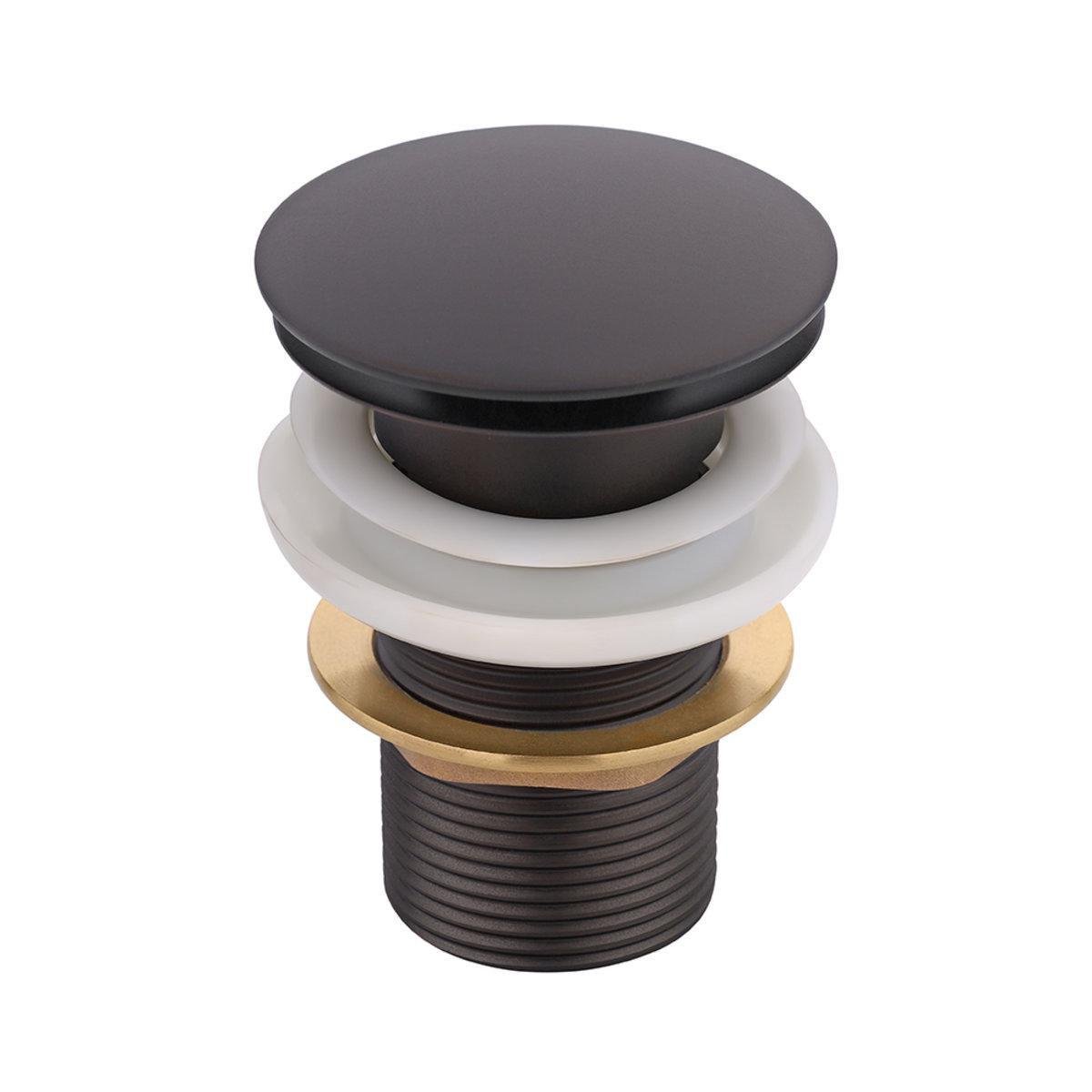 Клапан донный для раковины латунь Perla Click-Clack с переливом Графитовый (PUD-PSA2201Т)