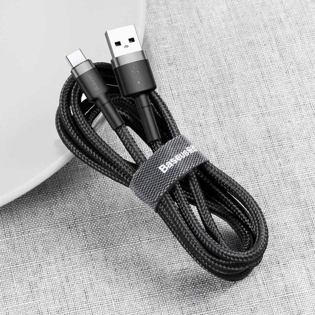 Кабель для швидкого заряджання BASEUS Cafule Cable USB для Type-C Quick Charge 3,0 3 A 1 м Black/Grey (CATKLF-BG1) - фото 7 Кабель для швидкого заряджання BASEUS Cafule Cable USB для Type-C Quick Charge 3,0 3 A 1 м Black/Grey (CATKLF-BG1) - фото 7