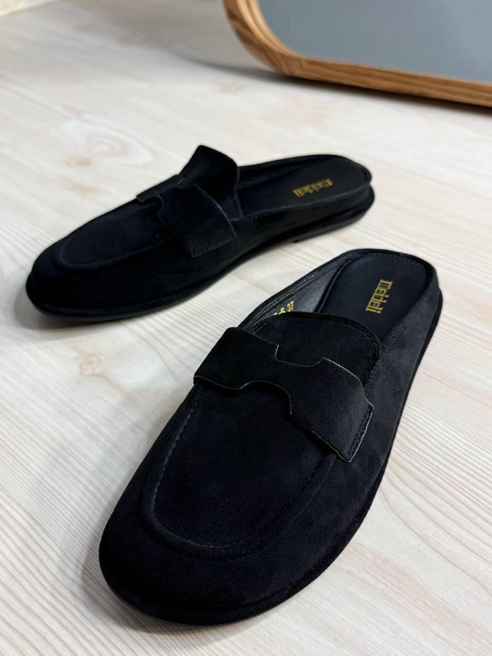 Мюлі жіночі Meideli 2115-5 лофери з відкритою п'яткою замшеві шльопанці р. 37 Чорний (6521)