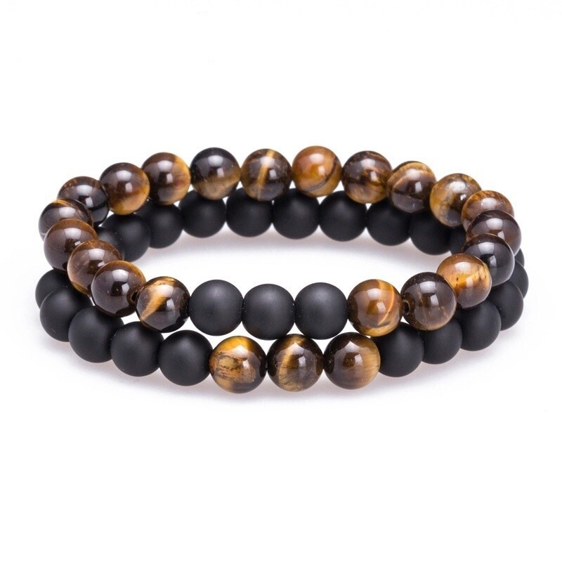 Браслети парні з тигрового ока та шунгіту р. 18 (70015)
