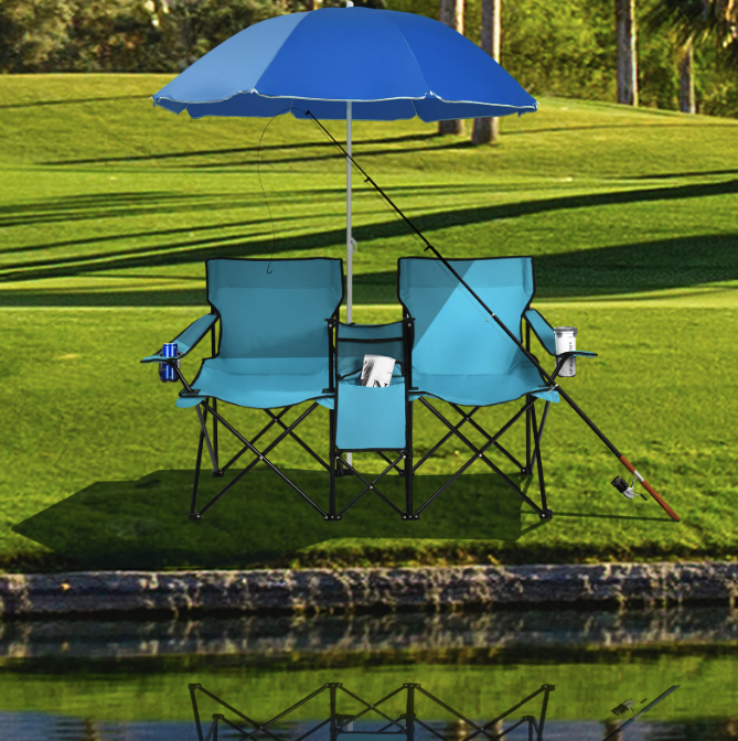 Комплект розкладних стільців Costway Parma із парасолькою Бірюзовий (4853) - фото 4 Комплект розкладних стільців Costway Parma із парасолькою Бірюзовий (4853) - фото 4