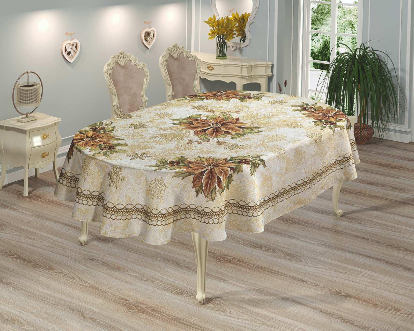 Скатерть новогодняя овальная гобеленовая Sagol 160x300 ST-161 (CN5023)