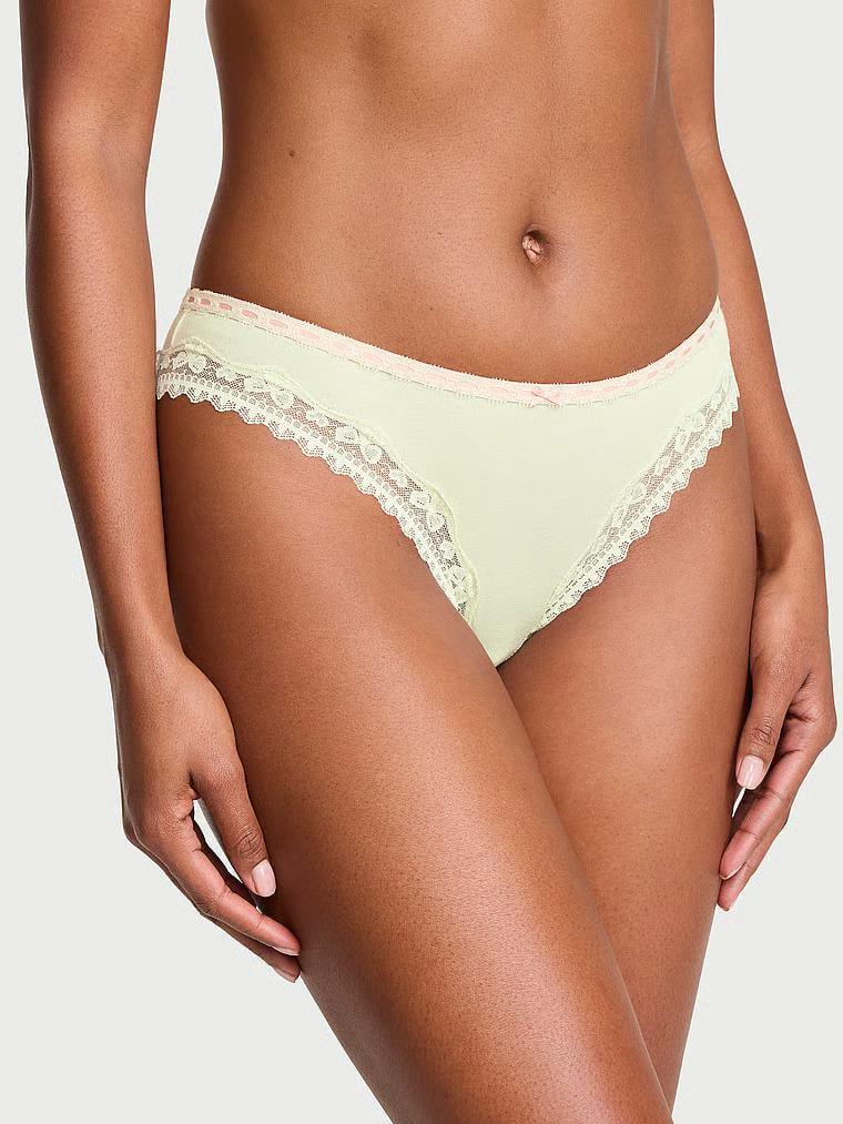 Трусики хлопковые Victoria's Secret Lace Trim Cotton Bow Lace-Trim Bikini Panty S Зеленый (27184149)