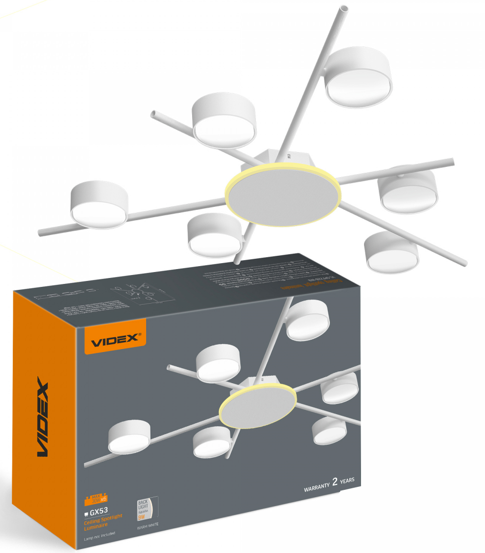 Светильник Videx под лампу 6xGX53 накладной с подсветкой Белый (VL-SPF22B-WB) Светильник Videx под лампу 6xGX53 накладной с подсветкой Белый (VL-SPF22B-WB)