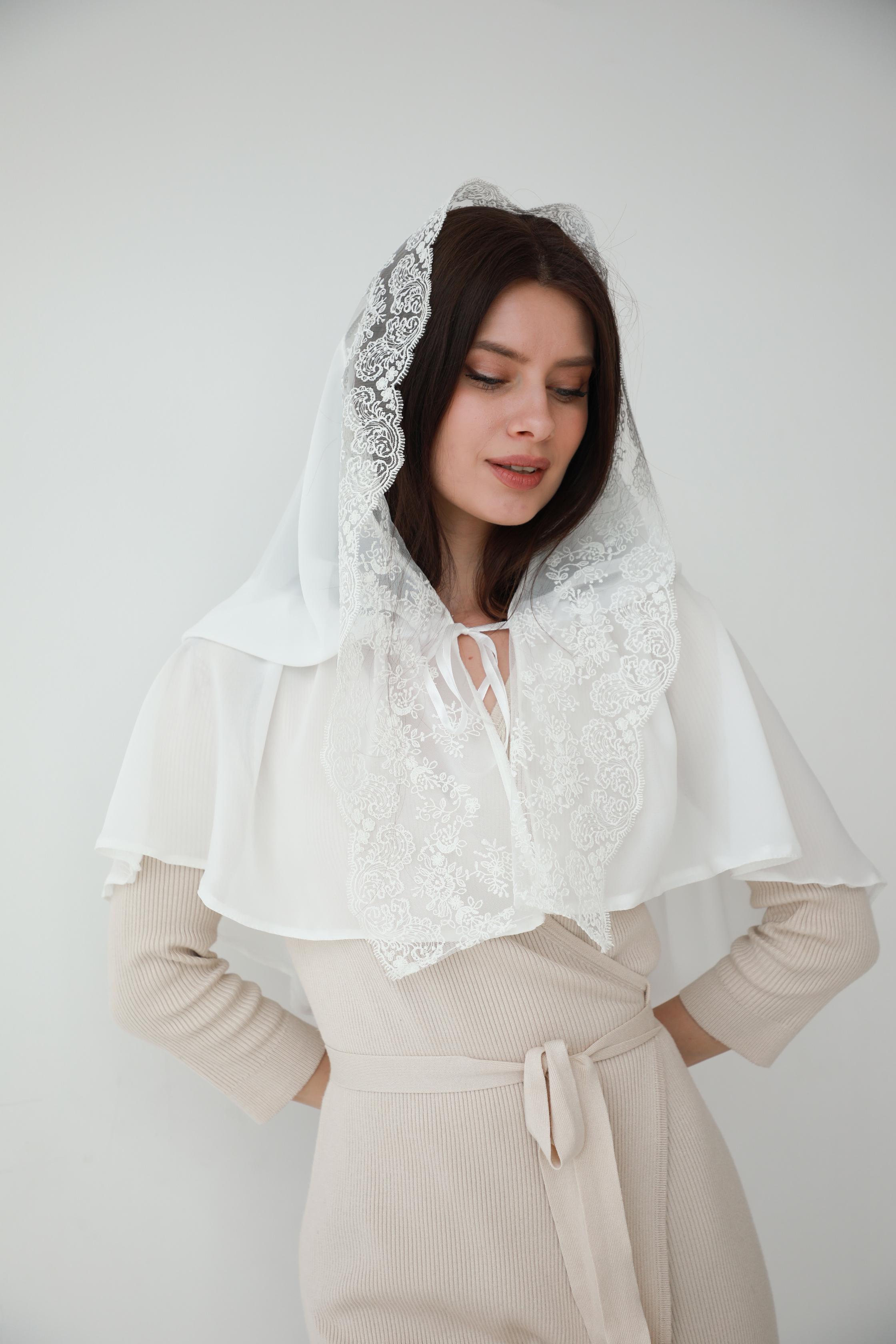 Палантин для храму на голову Білий (п027) - фото 2