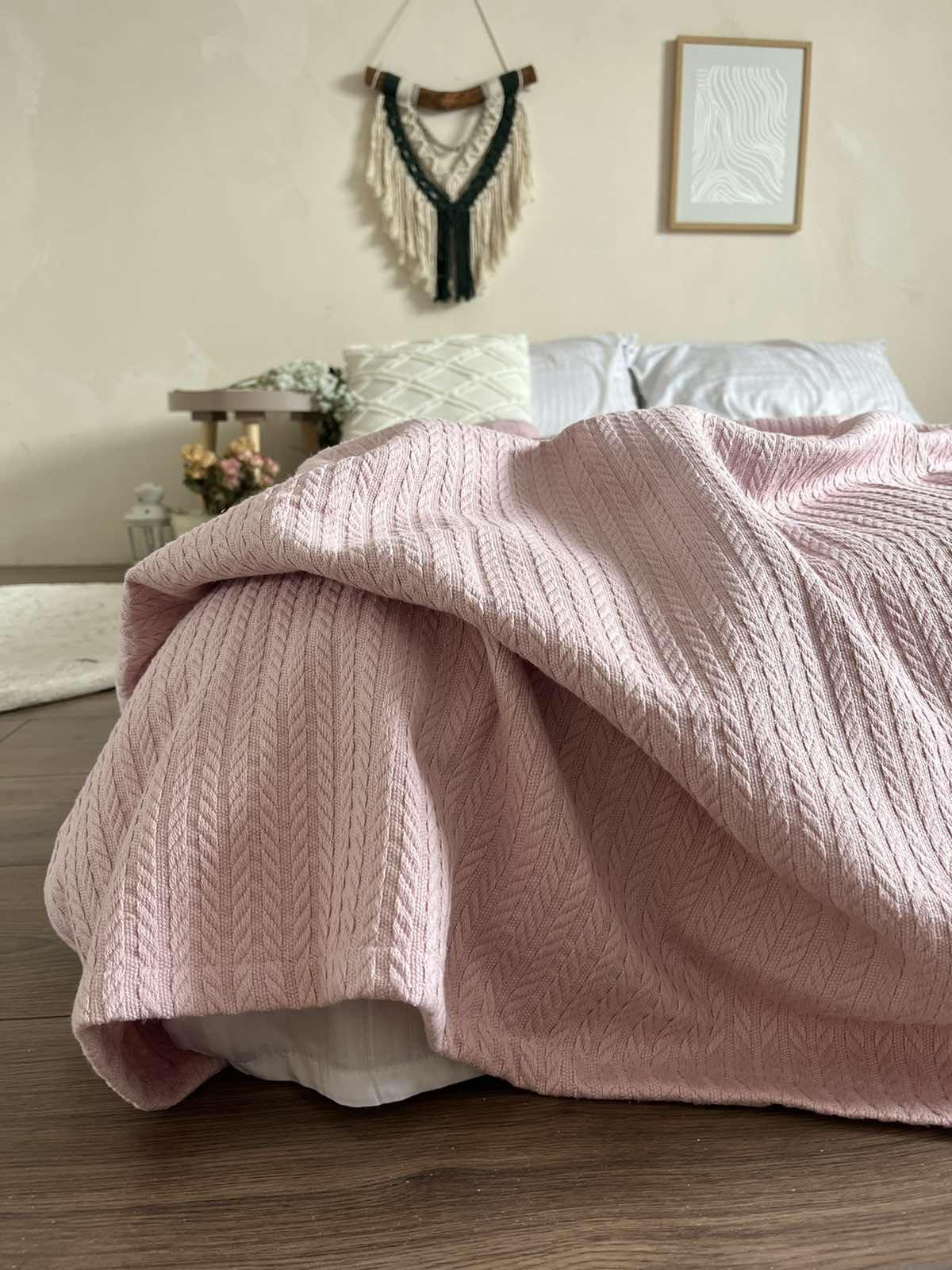 Покривало бавовняне Косичка 230х280 см Рожевий