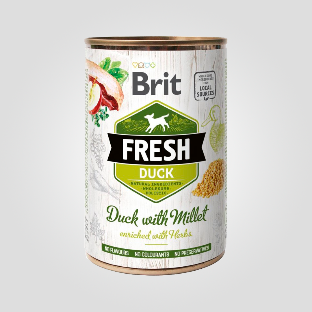 Корм влажный Brit Fresh Active Run and Work для взрослых активных собак с уткой и пшеном 400 г (20504353)
