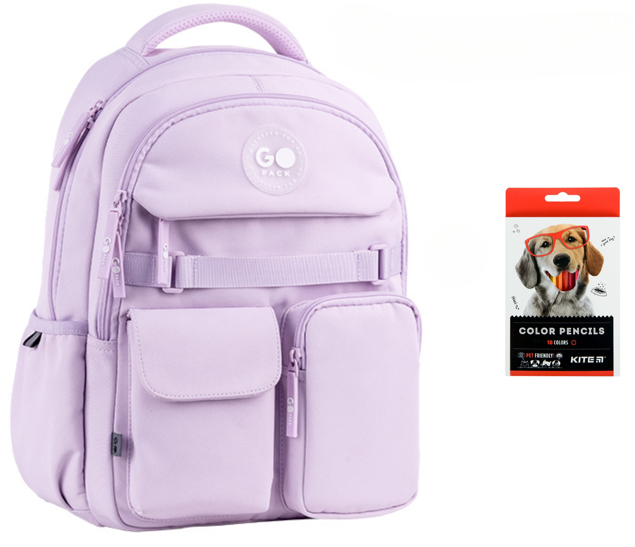 Рюкзак школьный GoPack Education GO26-183M-1 и карандаши KITE 18 цветов Сиреневый (2905030934)