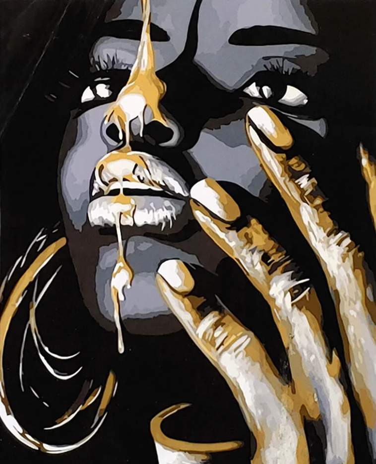 Картина по номерам Strateg Премиум Взгляд в золоте с лаком и уровнем 40x50 см (SY6718)