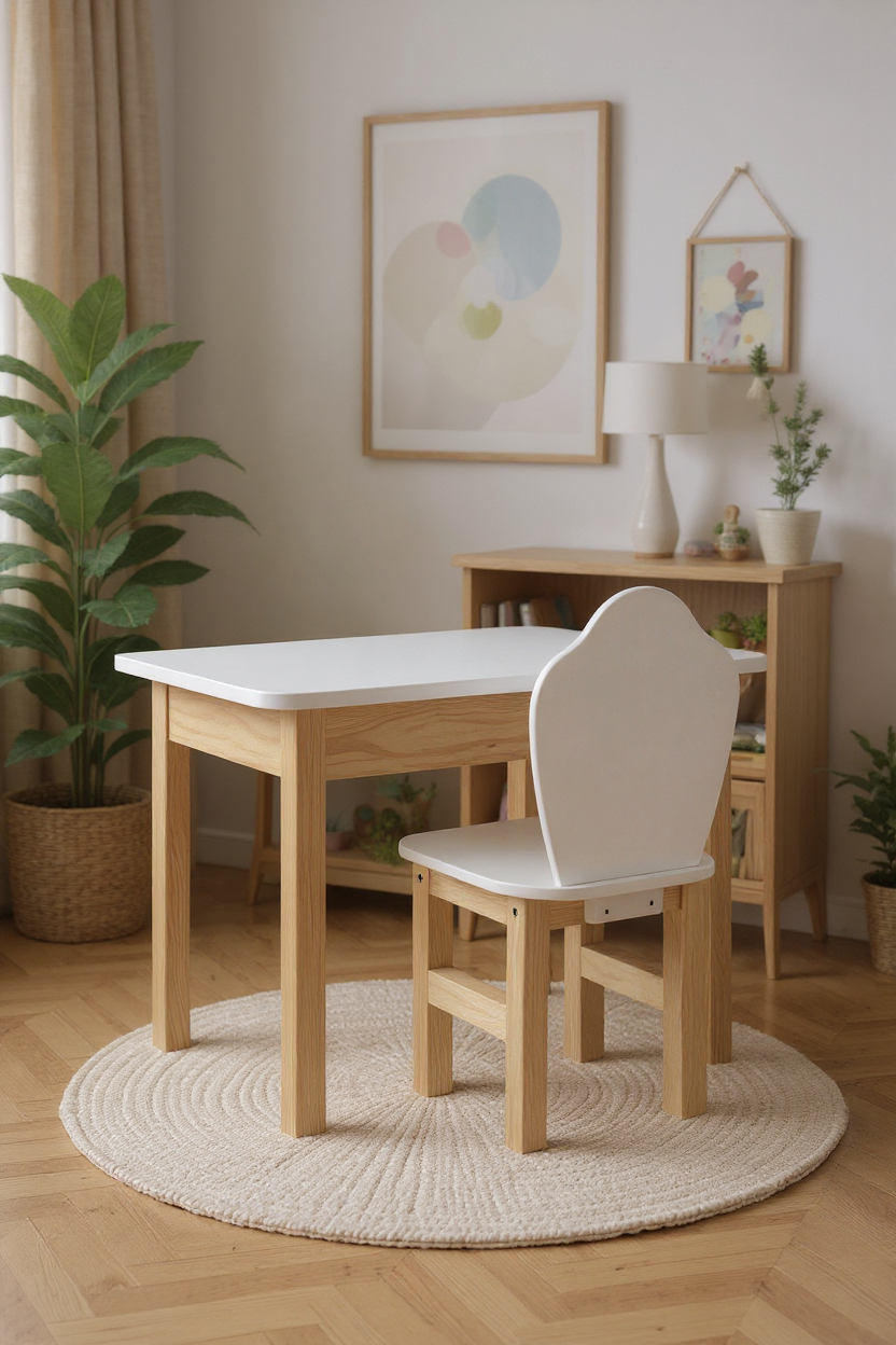 Дитячий стіл з ящиком і стільчик із спинкою-решіткою Білий (1233898)