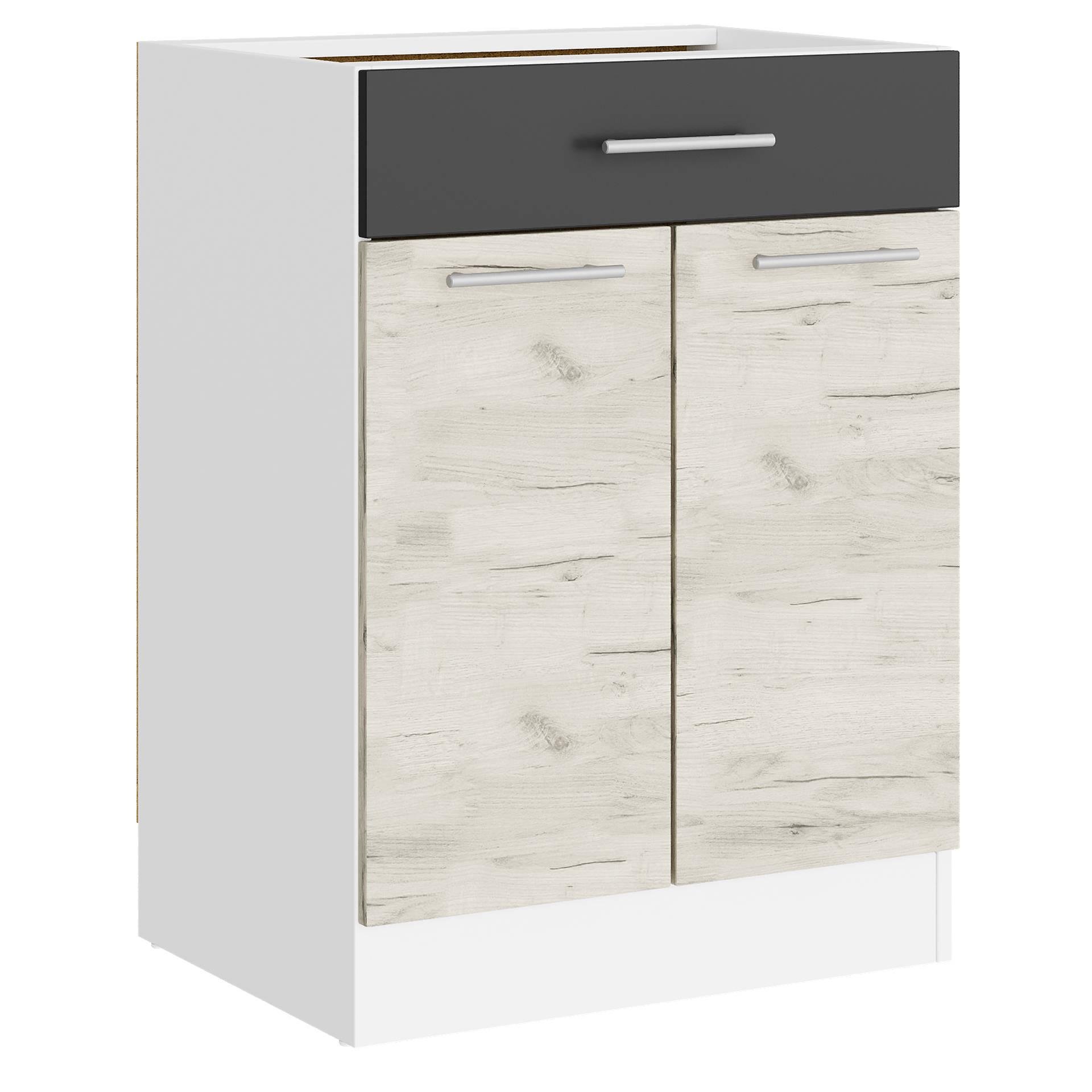 Шафа кухонна нижня без стільниці Еверест Еко з ящиком 600 60х46х82 см Білий/Дуб крафт Білий/Графітовий (09070) Шафа кухонна нижня без стільниці Еверест Еко з ящиком 600 60х46х82 см Білий/Дуб крафт Білий/Графітовий (09070)
