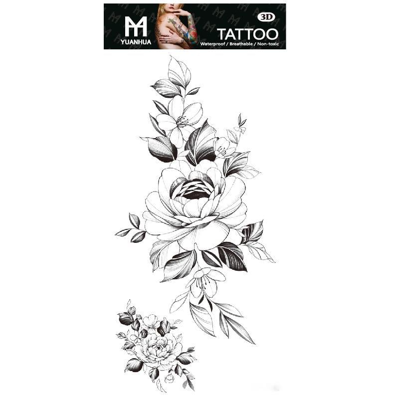 Тату временное водостойкое 3D большое Цветок двойной FF-084 18х9 см (4419499)
