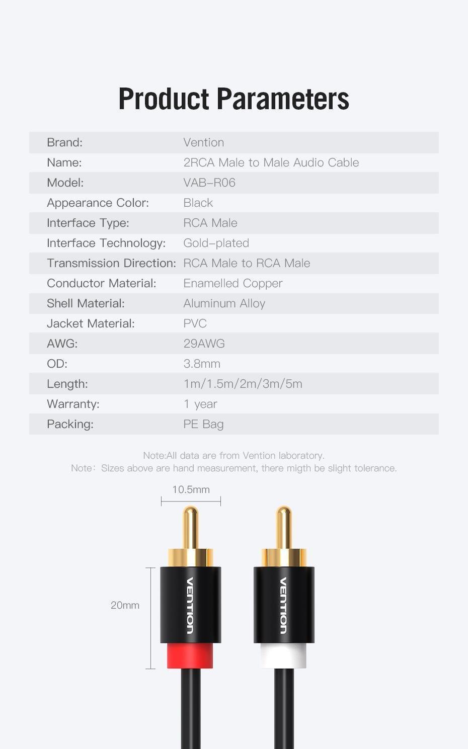 Кабель Vention 2RCA-2RCA стерео тюльпани Hi-Fi звук RCA 2 м Чорний (VAB-R06-B200) - фото 9 Кабель Vention 2RCA-2RCA стерео тюльпани Hi-Fi звук RCA 2 м Чорний (VAB-R06-B200) - фото 9