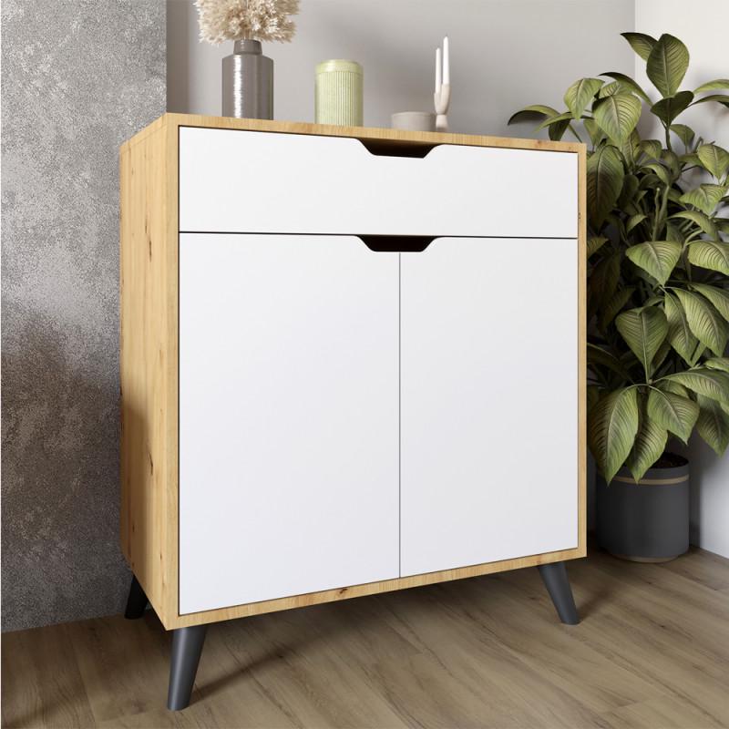 Комод для спальни Еверест 1Ш2Д Борн 750 с черными ножками 75х40х86,4 см Дуб артизан/Нимфеа Альба (23887709)