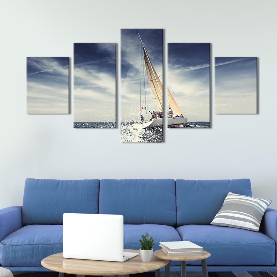 Модульная картина из 5 частей Быстрая белая яхта 187x94 см (419-52)