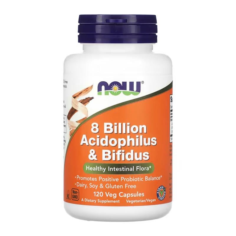 Пробиотики NOW 8 Billion Acidophilus & Bifidus 120 капс. (08684-01)